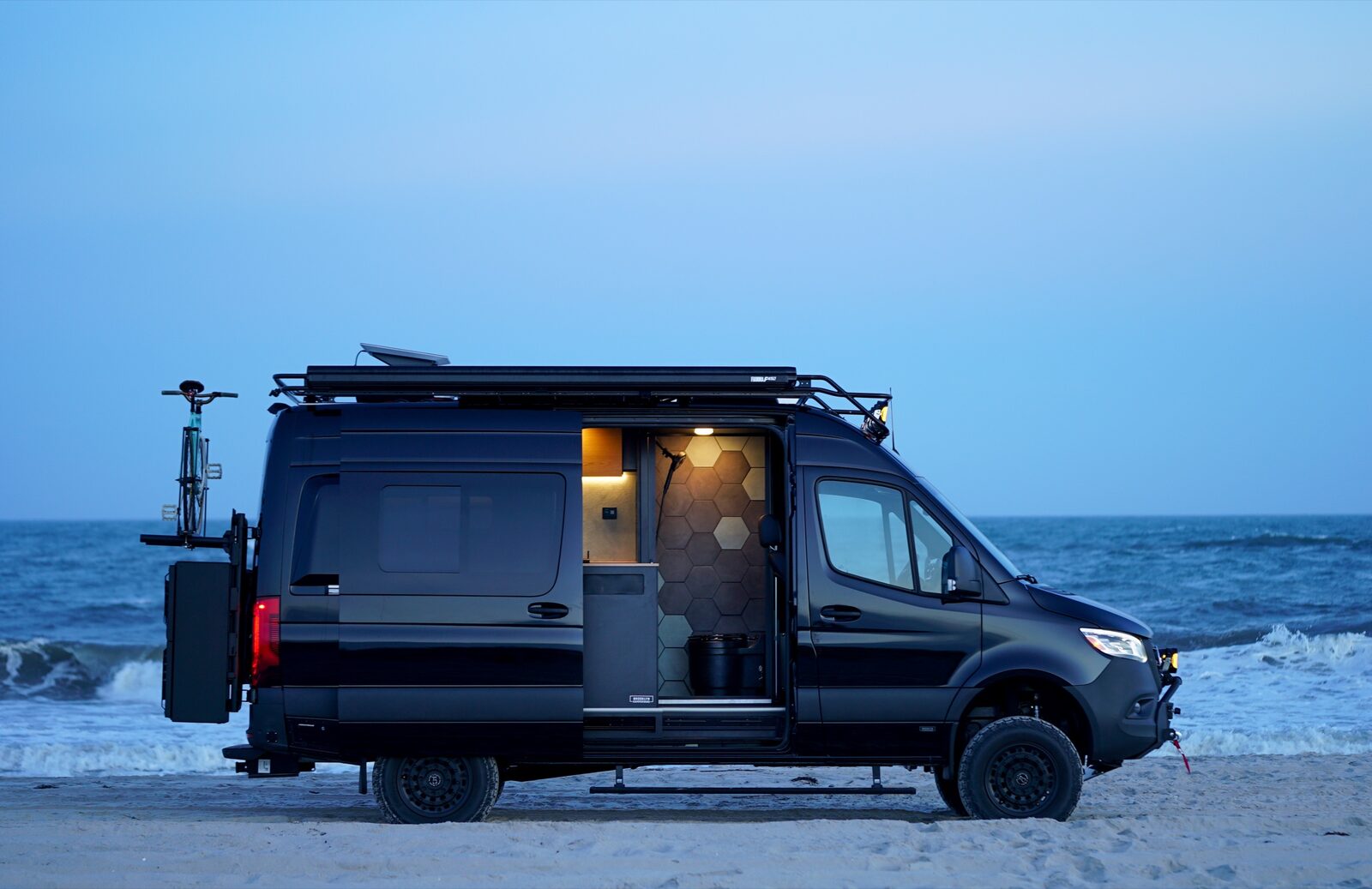 Brooklyn Campervans custom Sprinter build at dusk