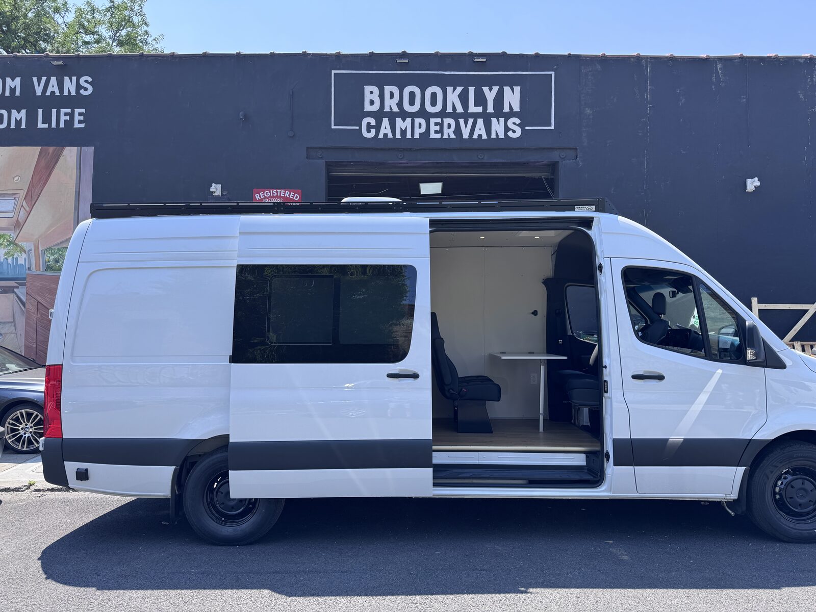 A Sprinter build outside the Brooklyn Campervans workshop